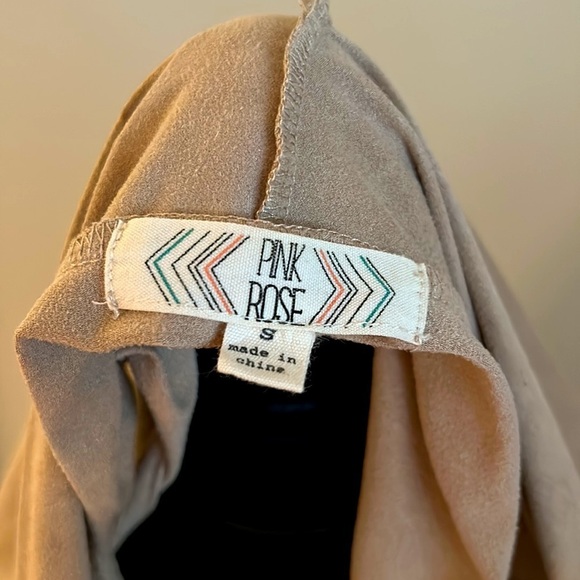 Pink Rose Tan Faux Suede Festival Fringe Vest Hippie Vibes Boho Chic Sz Small - Picture 6 of 7